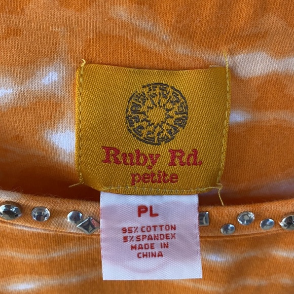 Ruby Rd. short sleeve roll tab orange & white tie-dyed top, Size PL - Picture 3 of 9
